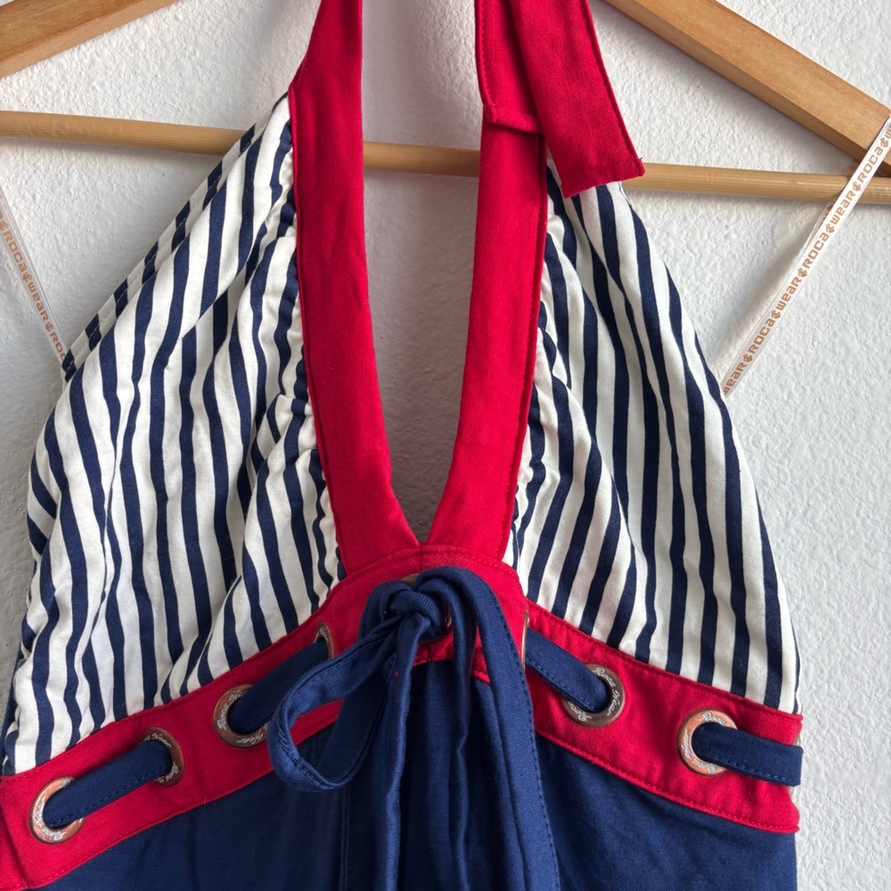 Vintage Rocawear Y2K Nautical Navy and Red Striped Halter Sailor Pin-Up Dress - Picture 5 of 10